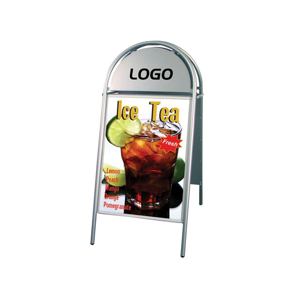 Kundenstopper Stahlrohr Classic mit Logoschild rund, Outdoor