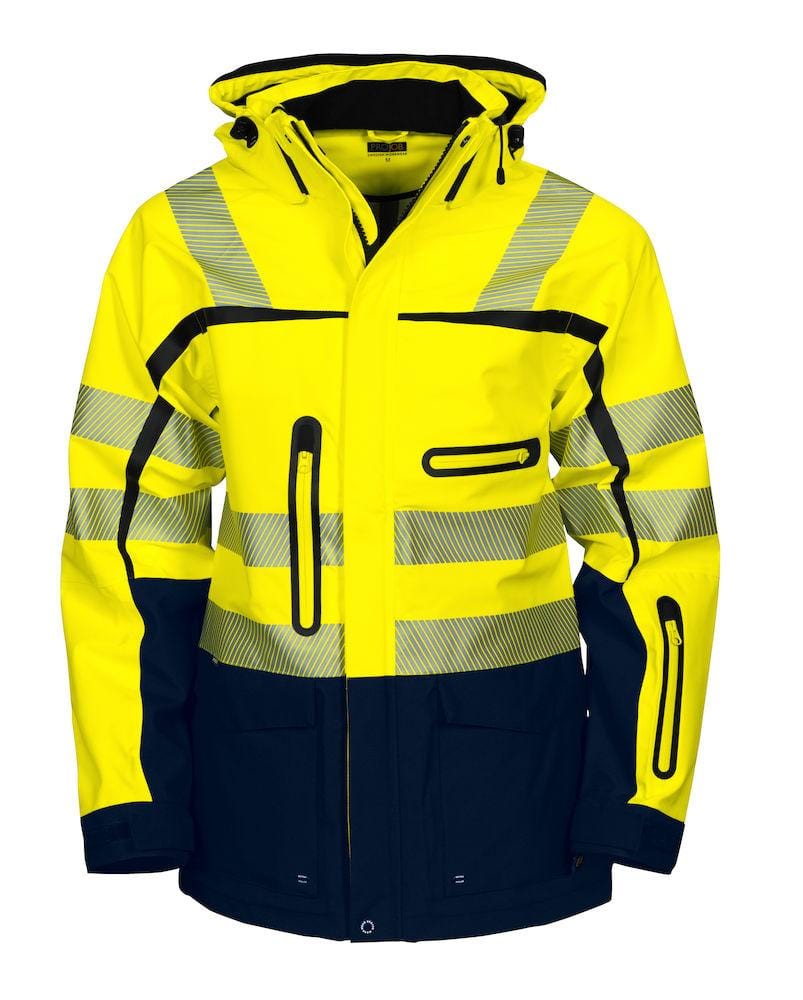 Projob Herren Wind- und Wasserdichte 3-Lagen-Jacke mit Warnschutz Elementen - wirbe-welt.shop