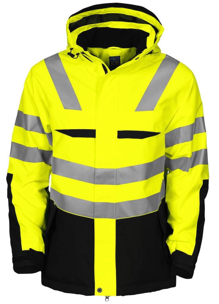 Projob Herren Warnschutz Jacke Wattiert mit Kapuze und EN ISO 20471 Klasse 3 - wirbe-welt.shop