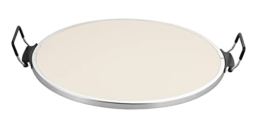 Emerio Pizzaofen, Platte aus feuerfestem Stein, backt Pizza in kurzer Zeit (auch für TK Pizza), 31.5 cm Durchmesser, 1200 Watt, Timer, BPA frei, Pizzaheber aus Edelstahl, PM-129032.2, Schwarz