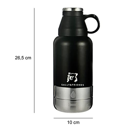 SALLY&FRIENDS Wasserflasche 950ml mit Zwei Näpfen aus Edelstahl,Isoliert, für Unterwegs und Reisen, Hundenapf, Trinkflasche,Thermosflasche,Hundezubehör, Welpentraining