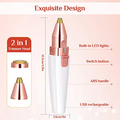 Augenbrauen Rasier, 2 in1 Gesichtshaarentferner Damen, USB Augenbrauen Trimmer, elektrischer Gesichtsepilierer Augenbrauentrimmer, eingebautem LED-Licht, USB Wiederaufladbar