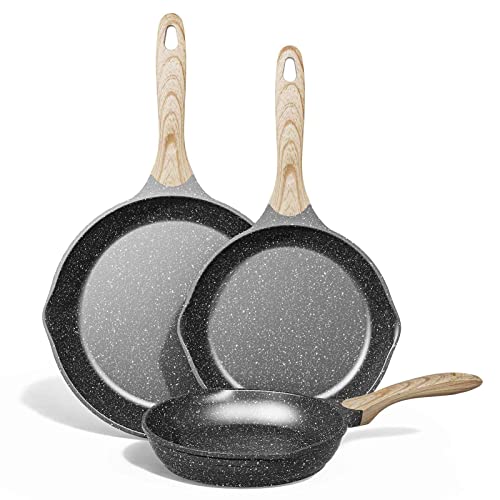 JEETEE Pfannenset 3 teiliges, Bratpfanne set 20cm 24cm 28cm, Induktion geeignet,aus geschmiedetem Aluminium mit Antihaftbeschichtung, für alle Herdarten,PFOA-frei