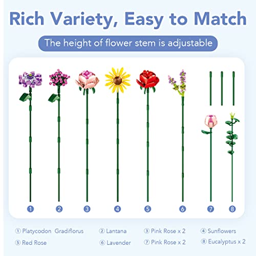 Etarnfly Blumen Bausteine Set, 530 PCS Künstliche Blumenstrauß Kunstpflanzen DIY Bauspielzeugsets Bouquet Baustein für Hausdeko, Geschenke für Mutter Frauen Freundin Kinder 6+, Botanical Collection
