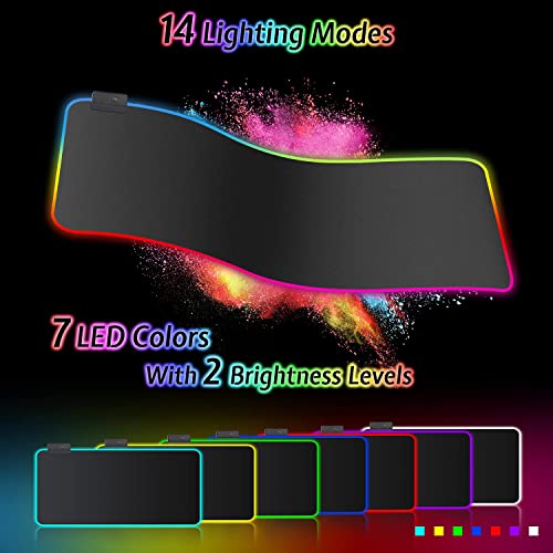 Gaming Mauspad RGB Mousepad 800x300mm XXL Gaming Mousepad groß mit 14 Beleuchtungs Modi 7 LED Farben Wasserdicht Anti Rutsch für Computer PC Professionelle Gamer, Schwarz