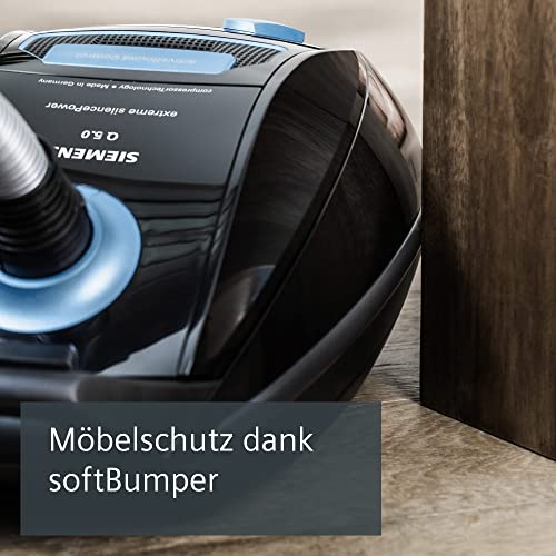 Siemens Staubsauger mit Beutel Q5.0 extreme silencePower VSQ5X1230, Bodenstaubsauger, ideal für Allergiker, Hygiene-Filter, starke Saugleistung, Bodendüse für Parkett, Teppich, Fliesen, 850 W, schwarz