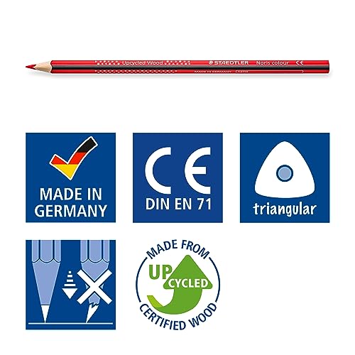 STAEDTLER Buntstifte Noris Colour, erhöhte Bruchfestigkeit, Dreikantform, attraktives Design,ergonomische Soft-Oberfläche,WOPEX Material, brillanten Stiften im Kartonetui .187 C12P1,1er Pack(16 Stück)