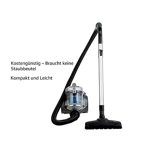 Amazon Basics – Zylinder-Staubsauger, leistungsstark, kompakt und leicht, ohne Beutel, für Hart- und Teppichböden, HEPA-Filter, 700 W, 1,5 l, EU, Schwarz/Blau