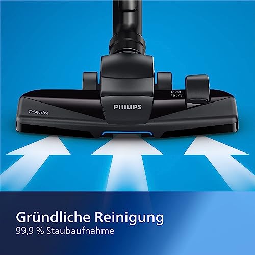 Philips PowerPro Compact Beutelloser Staubsauger, 900 W PowerCyclone 5, Allergy H13-Filter, 76dB, TriActive Nozzle, 6m Kabel, Star White, (FC9332/09)