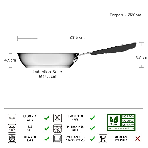 Amazon Basics Edelstahl-Bratpfanne mit Antihaftbeschichtung - Induktionsgeeignet, mit bequemem Griff - 20 cm