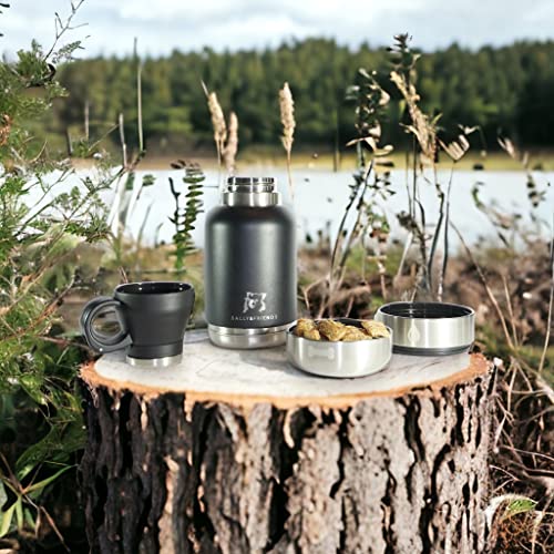 SALLY&FRIENDS Wasserflasche 950ml mit Zwei Näpfen aus Edelstahl,Isoliert, für Unterwegs und Reisen, Hundenapf, Trinkflasche,Thermosflasche,Hundezubehör, Welpentraining