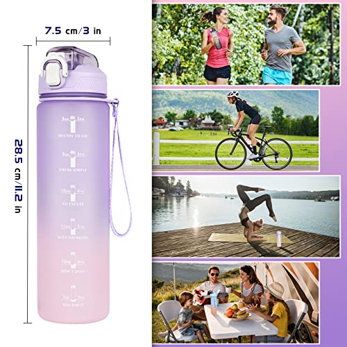 1L Wasserflasche, Trinkflasche mit Strohhalm und Zeitmarkierung