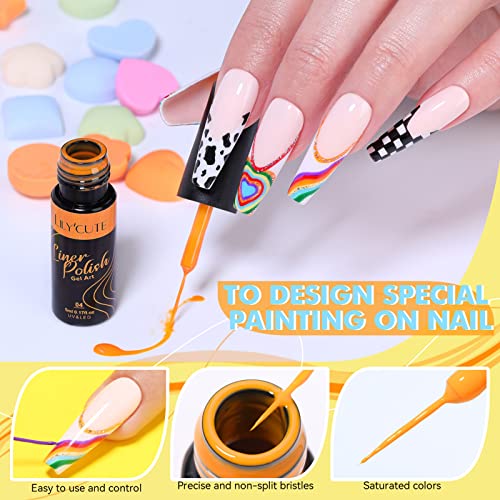 LILY'CUTE 12 Gel Liner Nail Art, Farben Gel Liner Nail Herbst Winter, UV Nagellack Liner Dunkelheit & Glitter Nail Gel Polish Set for Drawing Lines, Nagel Kunst Farbgel Nagelgel