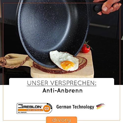 DIVORY große Pfanne 28cm I Abnehmbarer Griff, Induktion, beschichtet, Aluminium – Bratpfanne groß + Pfannenschoner - Induktionspfanne