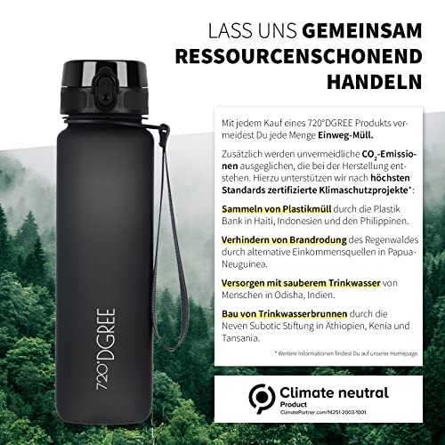 720°DGREE Trinkflasche “uberBottle“ softTouch +Früchtebehälter - 1L - BPA-Frei - Wasserflasche für Uni, Sport, Fitness, Fahrrad, Outdoor - Sportflasche aus Tritan - Leicht, Bruchsicher, Nachhaltig