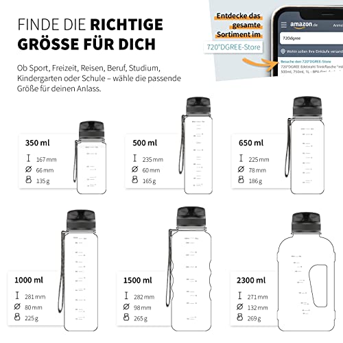 720°DGREE Trinkflasche 1l Sport “uberBottle“ softTouch +Sieb - BPA-Frei - Wasserflasche für Uni, Arbeit, Fitness, Fahrrad, Outdoor, Job - Sportflasche aus Tritan - Leicht, Stoßfest, Wiederverwendbar