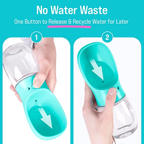 MalsiPree Hundewasserflasche, auslaufsicherer tragbarer Welpenwasserspender mit Trinkfutterautomat für Haustiere im Freien, Wandern, Reisen, Kunststoff in Lebensmittelqualität (350ML, Blau)