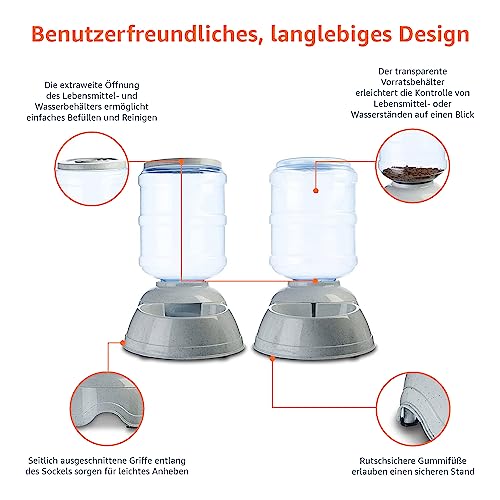 Amazon Basics Futter- und Wasserspender für Hunde, Größe L, Weiß, Klar