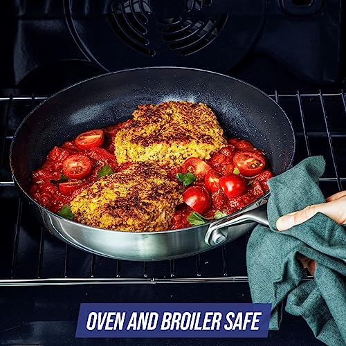 Blue Diamond Cookware Triple Steel Edelstahl Keramik Antihaft, 24 cm und 28 cm Bratpfannen-Set, PFAS-frei, mehrfach beschichtet, Induktion, spülmaschinenfest, backofenfest, Silber