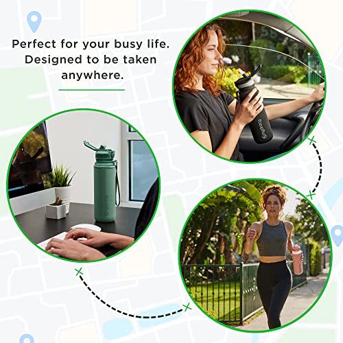 Hydracy Trinkflasche mit Strohhalm und Zeitmarkierung - 1Liter BPA-Frei Auslaufsicher Sportflasche - Kondenswasserfrei Wasserflasche - Ideal für Sport und Outdooraktivität - Mondlichtgrün