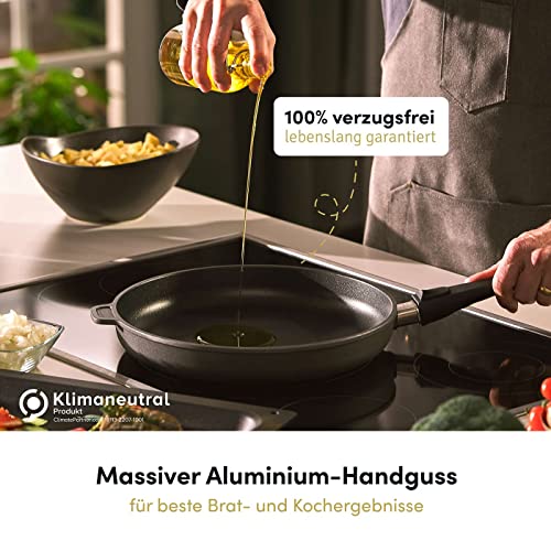Hoffmann Aluguss Pfanne 28x28 cm Induktion viereckig Hoher Rand I Schmorpfanne Innenhöhe 6 cm I Viereckpfanne beschichtet I Eckpfanne Antihaft Rechteckpfanne Glasdeckel