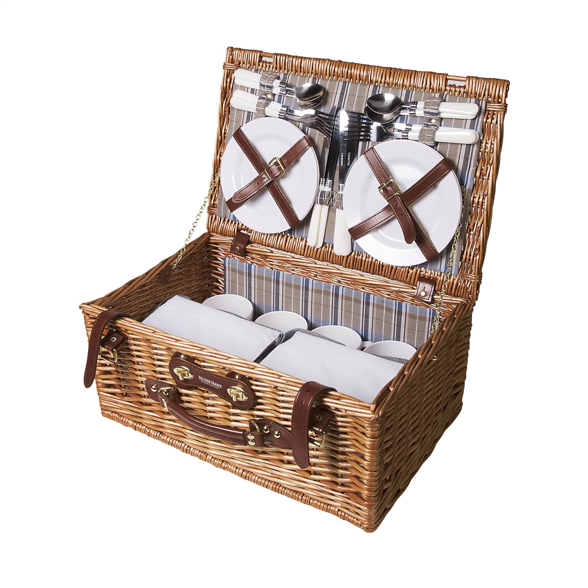 QualityTime Picknickkorb aus Weidenholz mit Picknickaccessoires für 4 Personen - wirbe-welt.shop