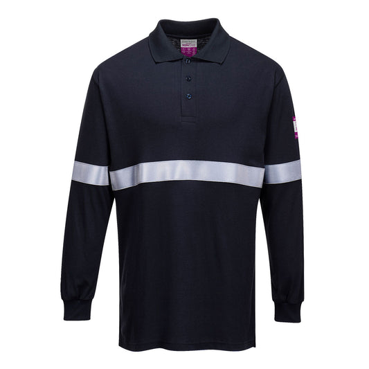Flammhemmendes, antistatisches Langarm Poloshirt mit Reflektionsstreifen