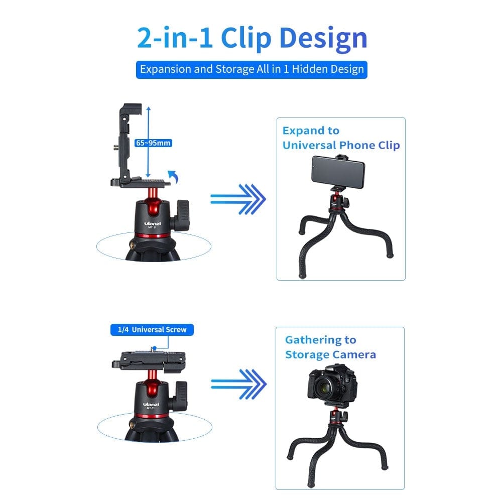 MT-11 Octopus Tripod for DSLR Camera Smartphone Magic Arm W Detachable Ballhead Hot Shoe Phone Clip - wirbe-welt.shop