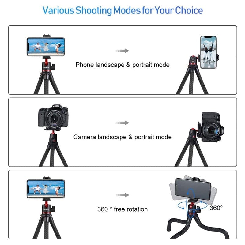MT-11 Octopus Tripod for DSLR Camera Smartphone Magic Arm W Detachable Ballhead Hot Shoe Phone Clip - wirbe-welt.shop