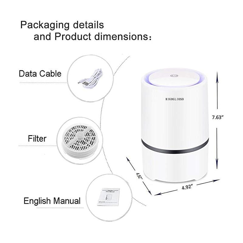RIGOGLIOSO Luftreiniger Luftreiniger für Haus HEPA-Filter 5V USB-Kabel Low Noise Luftreiniger mit Nachtlicht Desktop GL2103 - wirbe-welt.shop