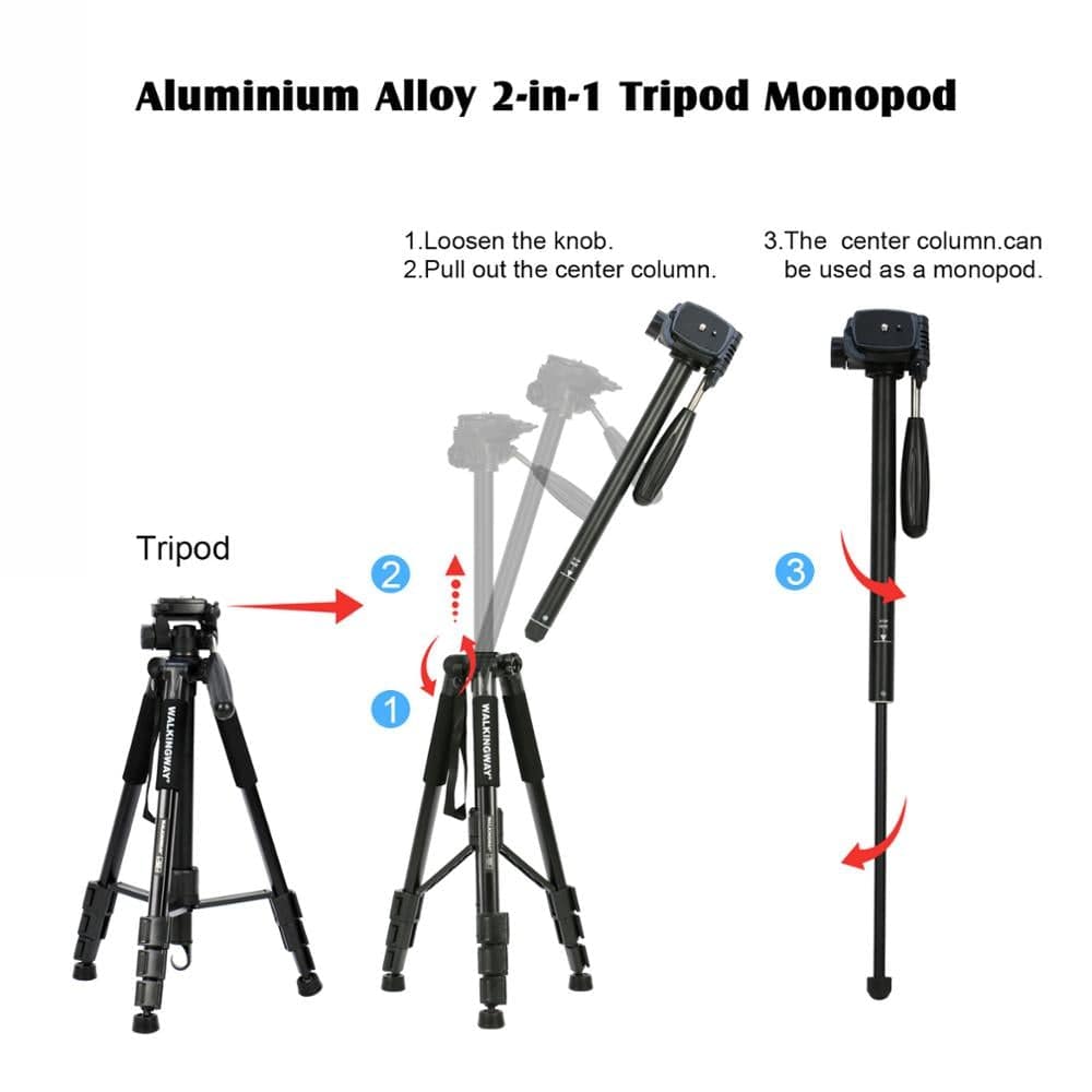 Walkingway Q222 Camera Tripod Tripode Stative light professional Tripod Monopod Travel Stand for Camera DSLR SmartphonePojector - wirbe-welt.shop