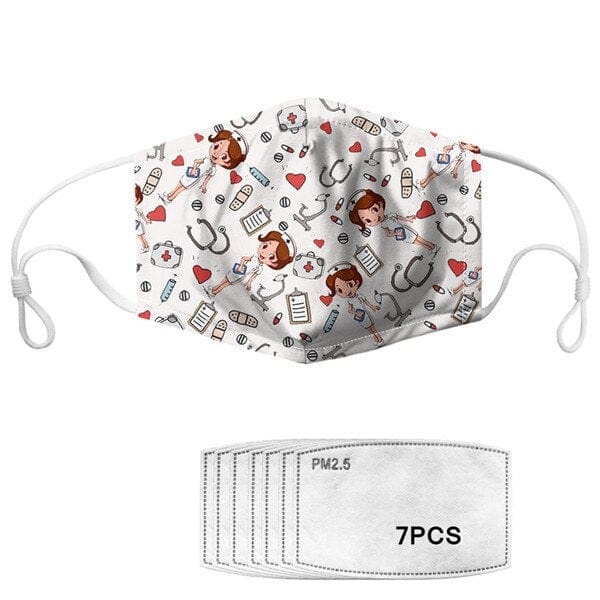 Stoff Atemschutzmaske mit Cartoon Nurse Muster - mit 7 Austauschbaren Filtern - wirbe-welt.shop