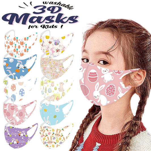 Child Cartoon Print Face Masks Breathable Safe Protection Stretch Mask Kids Easter Face Reusable Earloop Bandage Masques 0-3 Y - wirbe-welt.shop