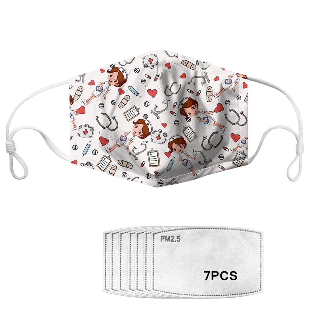 Stoff Atemschutzmaske mit Cartoon Nurse Muster - mit 7 Austauschbaren Filtern - wirbe-welt.shop
