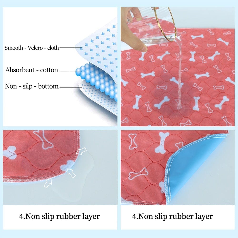 Reusable Pet Urine Pad Washable Dog Cat Diaper Mat 3 Layer Absorbent Dogs Diapers Pads Bone Paw Print For Sofa Bed Floor - wirbe-welt.shop