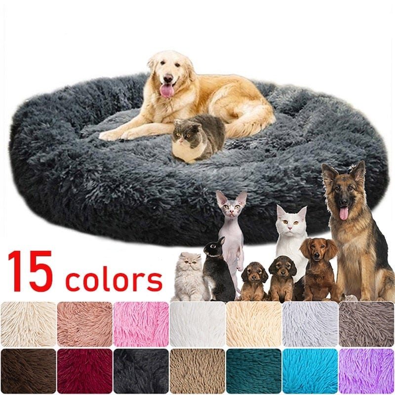 Long Plush Dog Bed Cushion Large Dogs Bed House Pet Round Cushion Bed Pet Kennel Super Soft Fluffy Comfortable for Cat Dog House - wirbe-welt.shop