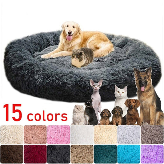 Long Plush Dog Bed Cushion Large Dogs Bed House Pet Round Cushion Bed Pet Kennel Super Soft Fluffy Comfortable for Cat Dog House - wirbe-welt.shop