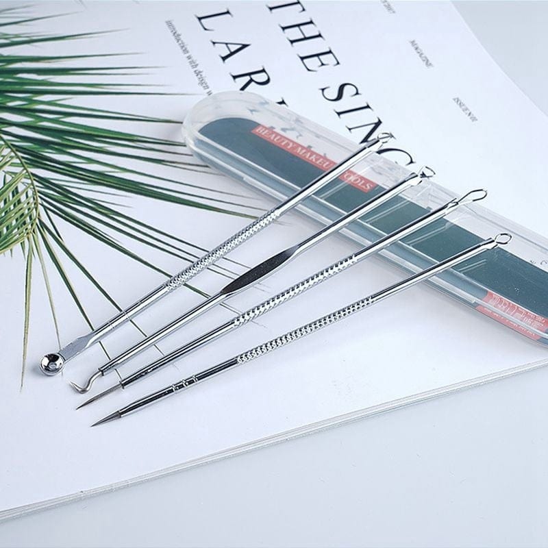 4 Pcs Stainless Steel Acne Removal Needles Pimple Blackhead Remover Tools Spoon Face Skin Care Tools Needles Facial Pore Cleaner - wirbe-welt.shop