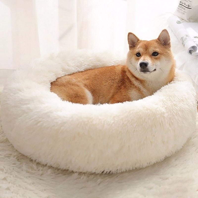 Long Plush Dog Bed Cushion Large Dogs Bed House Pet Round Cushion Bed Pet Kennel Super Soft Fluffy Comfortable for Cat Dog House - wirbe-welt.shop
