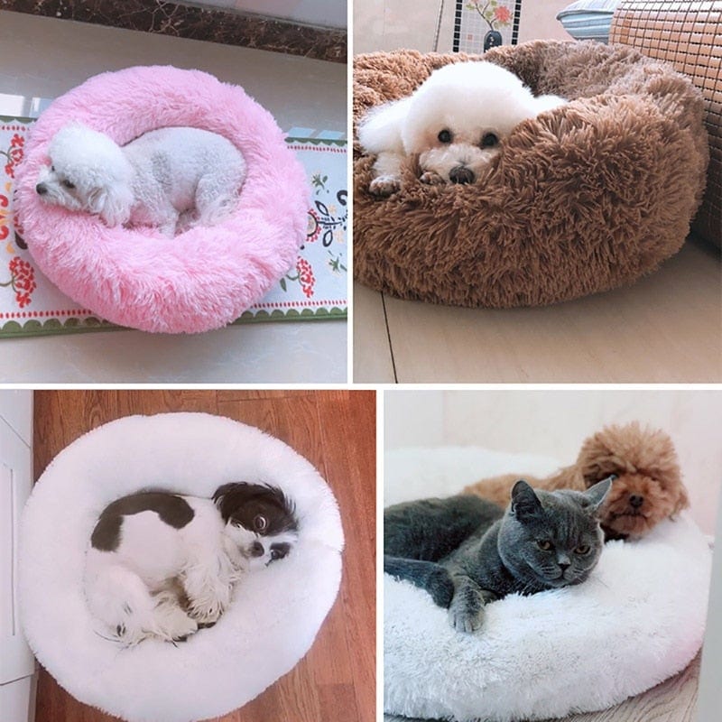 Long Plush Dog Bed Cushion Large Dogs Bed House Pet Round Cushion Bed Pet Kennel Super Soft Fluffy Comfortable for Cat Dog House - wirbe-welt.shop
