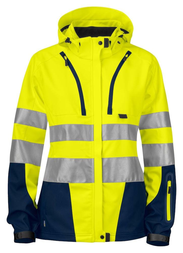 Projob Funktionelle Damen Softshell Jacke mit Kapuztzen En ISO 20471 Klasse 3/2 XS-3XL - wirbe-welt.shop