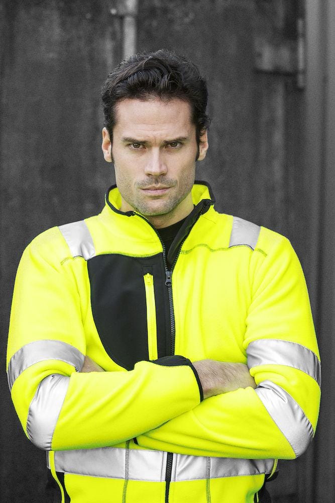 Projob Herren Arbeitssicherheits Jacke aus Polarfleece mit Softshell Elementen und ISO 20471 KLASSE 3/2 Zertifizierung - wirbe-welt.shop
