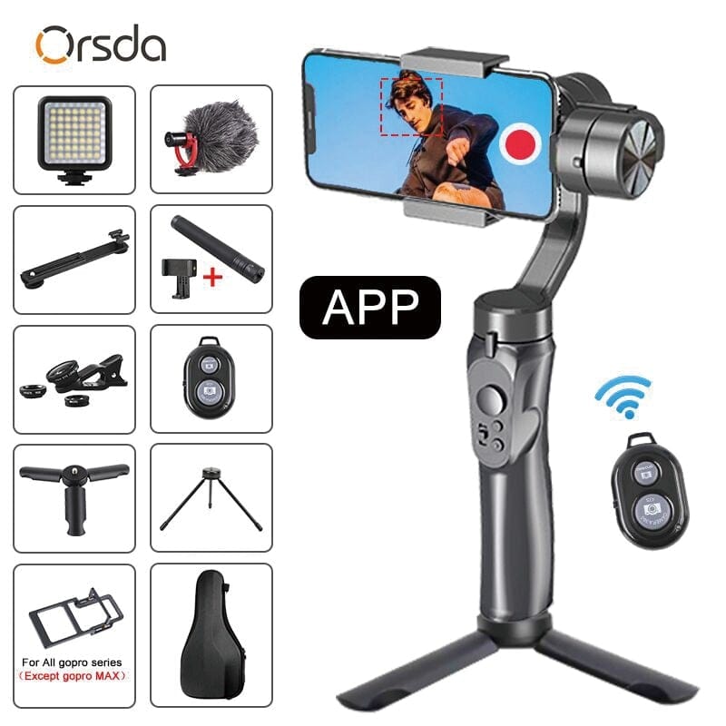 Orsda New F6 3-axis Gimbal Stabilizer Gopro Camera Stabilizer Shandheld Selfie Stick Tripod for Smartphone Connection Bluetooth - wirbe-welt.shop