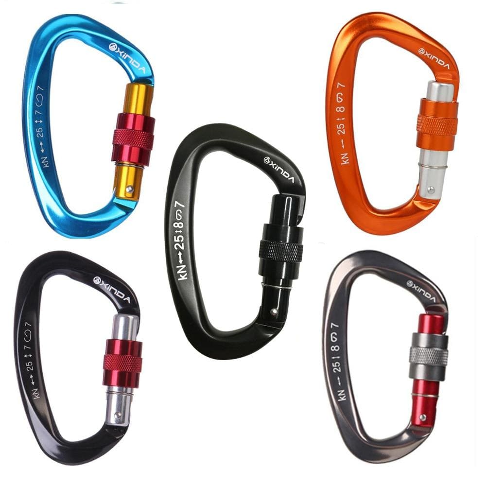 XINDA 25KN Mountaineering Caving Rock Climbing Carabiner D Shaped Safety Master Screw Lock Buckle Escalade Equipement - wirbe-welt.shop