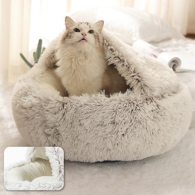 HOOPET neuen Stil Haustier Hund Katze Bett Runde Plüsch Katze warmes Bett Haus weich lange Plüsch Bett für kleine Hunde für Katzen Nest 2 in 1 Katzenbett - wirbe-welt.shop