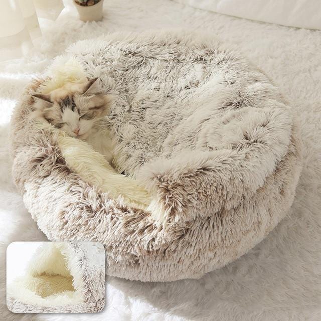 HOOPET neuen Stil Haustier Hund Katze Bett Runde Plüsch Katze warmes Bett Haus weich lange Plüsch Bett für kleine Hunde für Katzen Nest 2 in 1 Katzenbett - wirbe-welt.shop