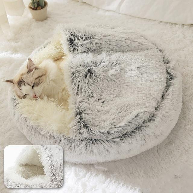 HOOPET neuen Stil Haustier Hund Katze Bett Runde Plüsch Katze warmes Bett Haus weich lange Plüsch Bett für kleine Hunde für Katzen Nest 2 in 1 Katzenbett - wirbe-welt.shop
