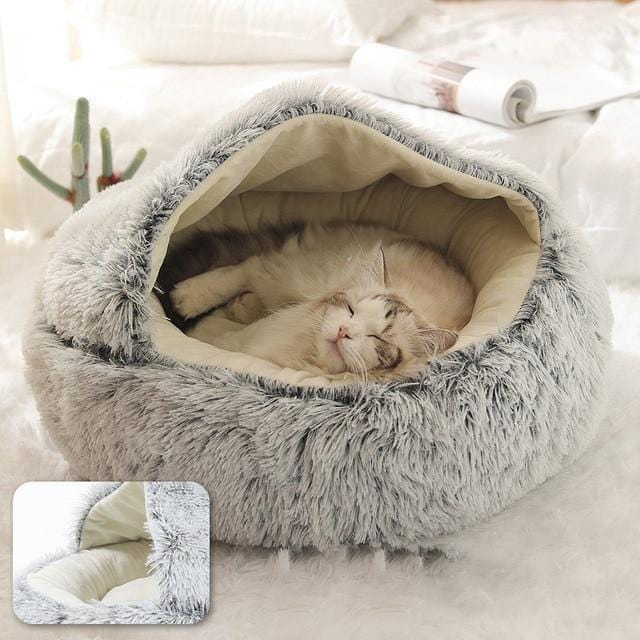 HOOPET neuen Stil Haustier Hund Katze Bett Runde Plüsch Katze warmes Bett Haus weich lange Plüsch Bett für kleine Hunde für Katzen Nest 2 in 1 Katzenbett - wirbe-welt.shop
