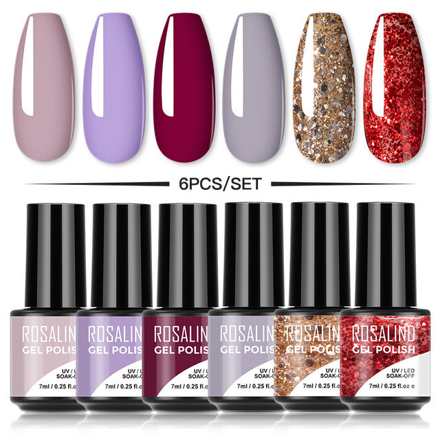 ROSALIND 7ML Gel Nail Polish Set 4/6PCS Vernis Semi Permanent Nail Polish Kit Summer Series Hybrid Varnishes All For Manicure