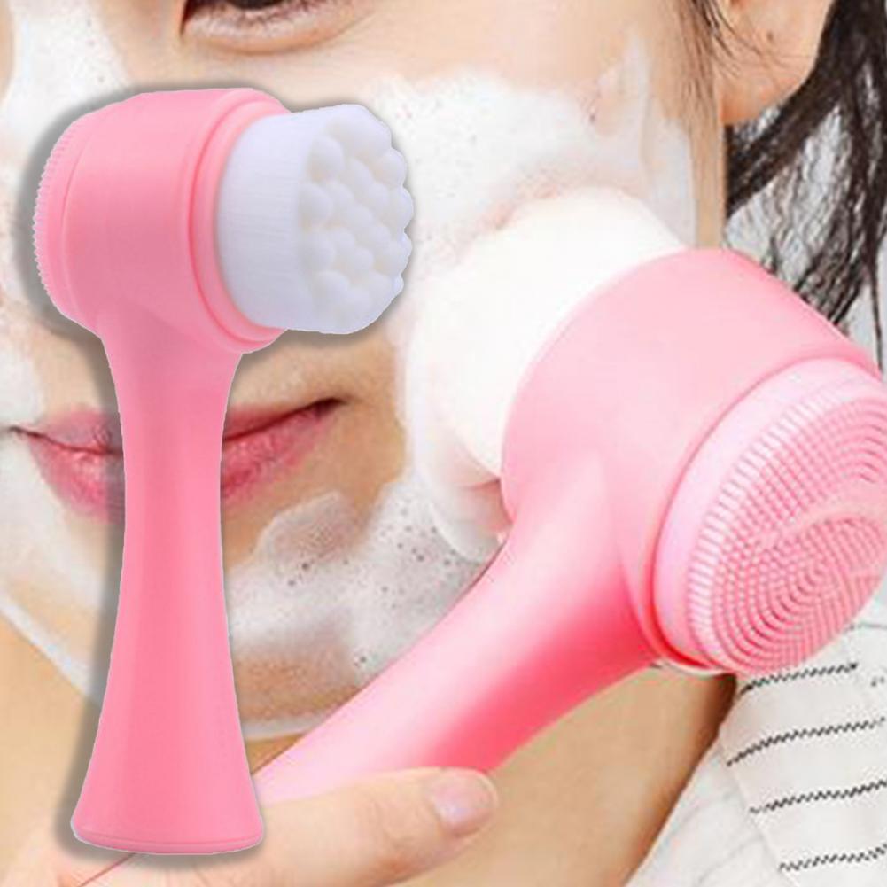 Face Brush fiber cleansing brush facial massage skin care tool Double Side Massage Portable 3D Silicone Skin Care Cleansing Tool - wirbe-welt.shop
